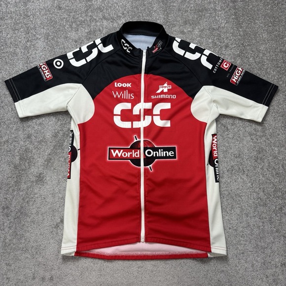 Assos Cycling Jersey Red White Black CSC Full Zip Men's XL - Picture 1 of 6